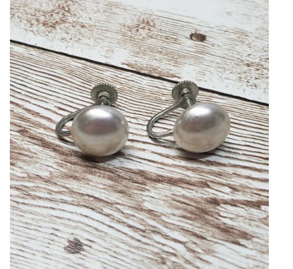 Vintage Screw On Earrings Round Faux Pearl 0.5" Vintage Earrings